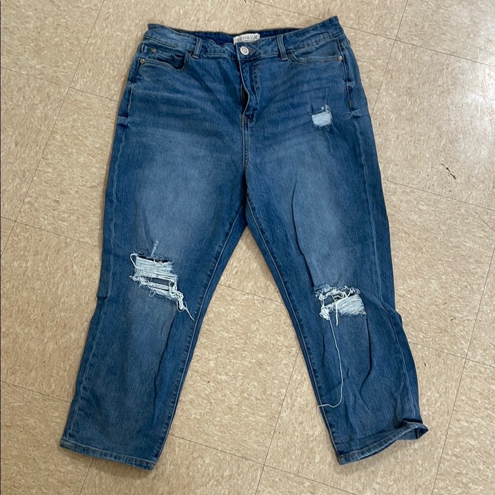 Eloquii Blue Boyfriend Jeans Distressed Casual